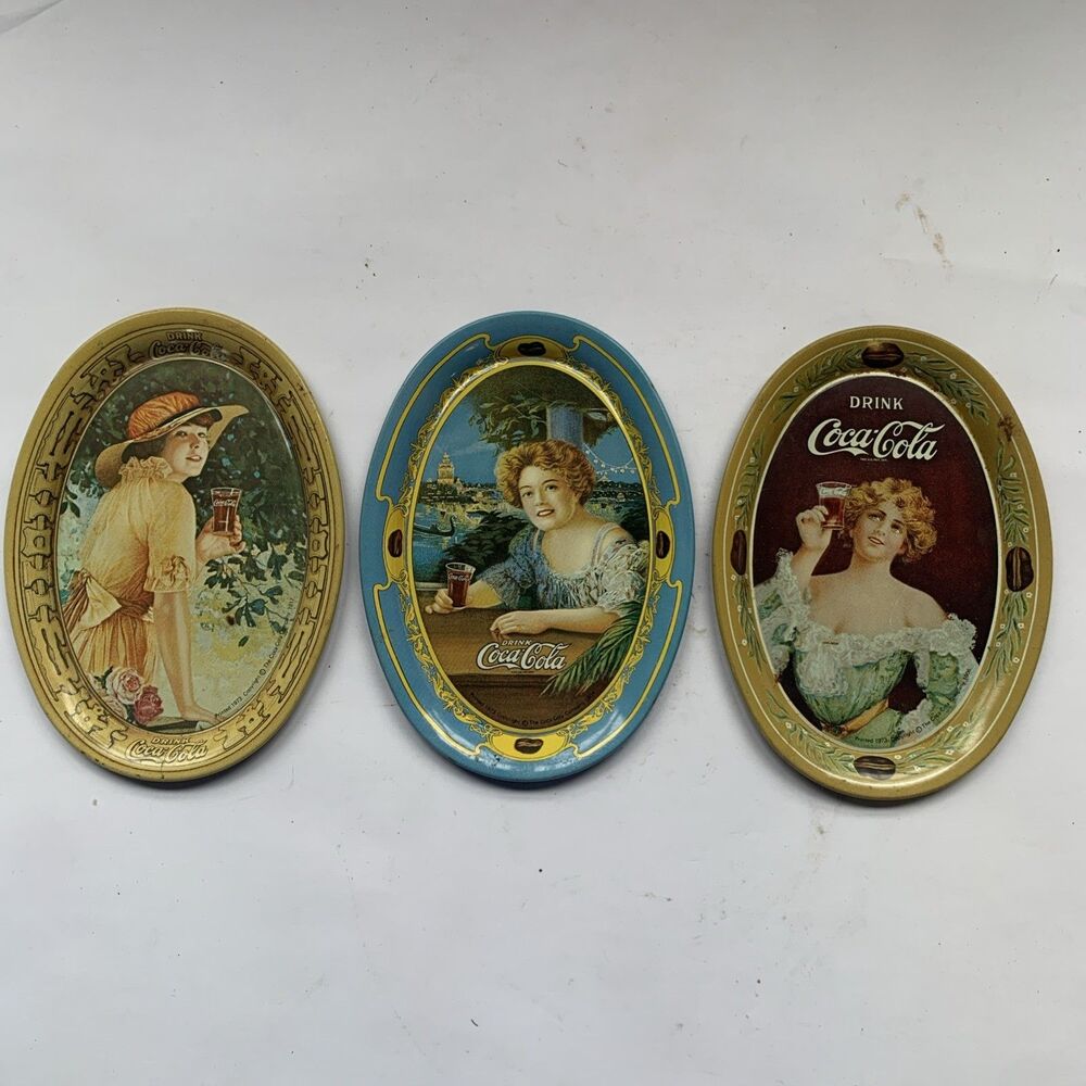 Vintage Coca Cola 6” Metal Trays - Set Of 3 Collector-Victorian Ladies-1973
